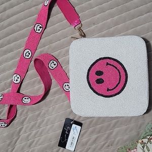 💗 Hand Beaded Pink smiley Treasure Jewels bag